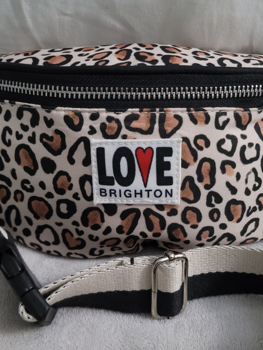 Brighton Leopard Print 'Love' Belt Bag - Beige & Tan